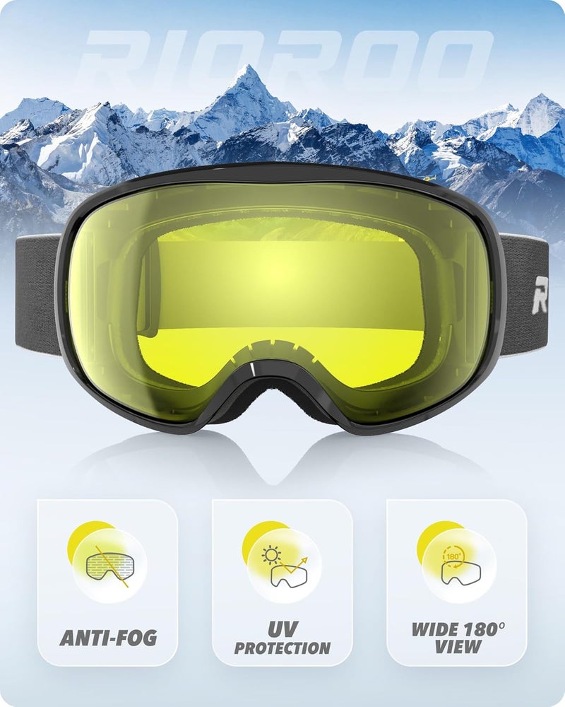 RIOROO Ski Goggles Snowboard Goggles for Men Women Adults Youth,Over Glasses OTG/100% UV Protection/Anti-fog/Wide Vision - Image 3
